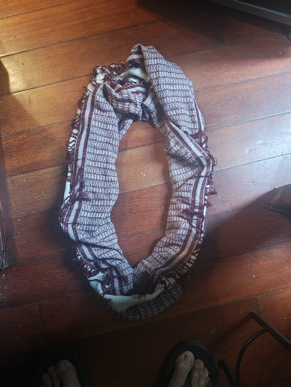 Women's Maroon and Cream Patterned Infinity Scarf